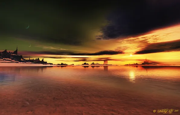 The sky, water, rocks, planet, art, terraspace