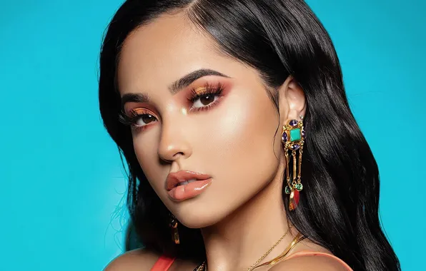 Picture look, girl, earrings, makeup, Becky G