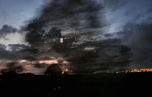 Sunset, clouds, Road, city lights, Anapa