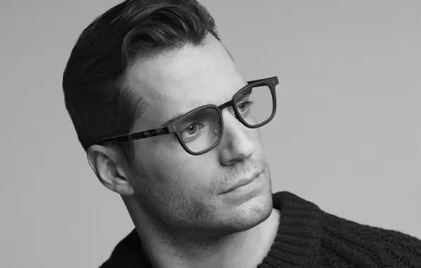 Picture photo, glasses, black and white, Henry Cavill, Hugo Boss