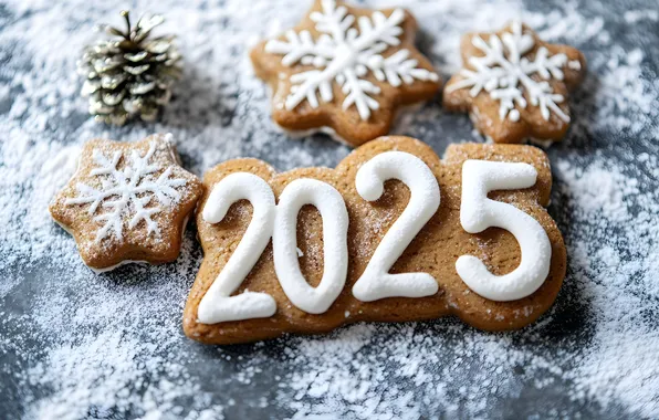 Winter, snow, figures, date, 2025, AI art, neural network, New Year 2025