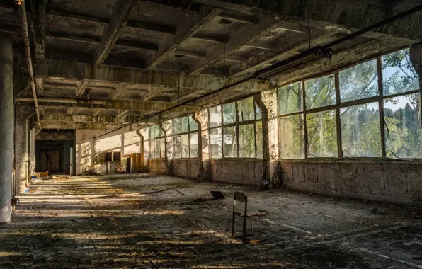 Picture trees, Windows, interior, chair, architecture, the room, abandoned building