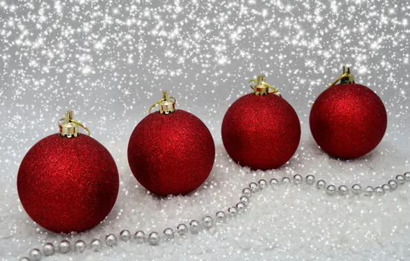 Picture winter, balls, snow, red, lights, holiday, balls, new year