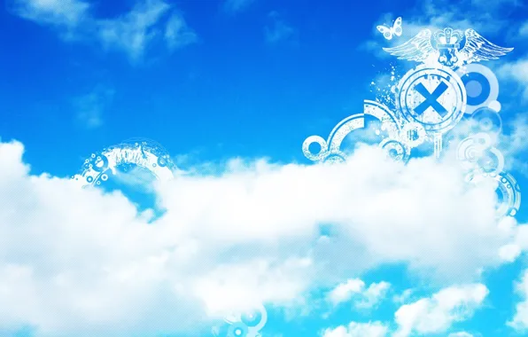 The sky, clouds, strips, strip, patterns, flat figures, white, butterfly