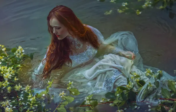 Girl, fantasy, art, in the water, Agnieszka Lorek, Save me, Olivia Styczyńska