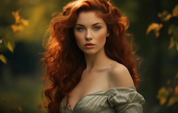 Autumn, chest, look, girl, light, face, pose, foliage