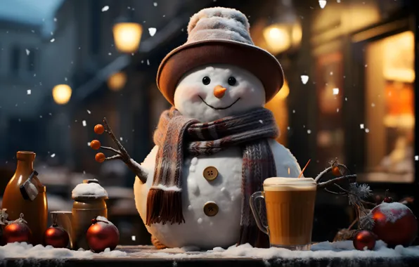 Winter, snow, decoration, snowflakes, New Year, Christmas, snowman, new year