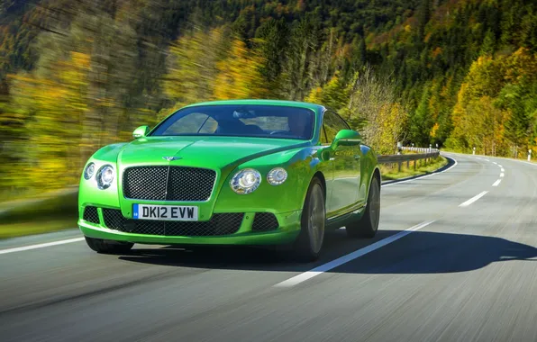 Bentley, Continental, Green, Machine, The hood, Bentley, Lights, The front