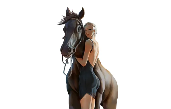 Picture Girl, Horse, jingxu yang, by jingxu yang