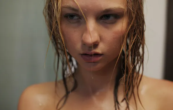 Sexy, wet, lips, face, sensual, blonde, cute, shower