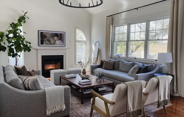 Design, style, room, Villa, interior, fireplace, living room, upholstered furniture