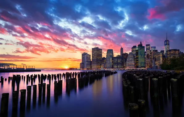 Sunset, the city, the evening, New York