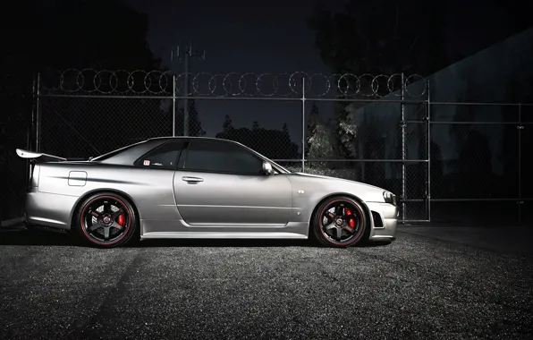 Night, tuning, coupe, nissan, sports car, side, skyline, Nissan