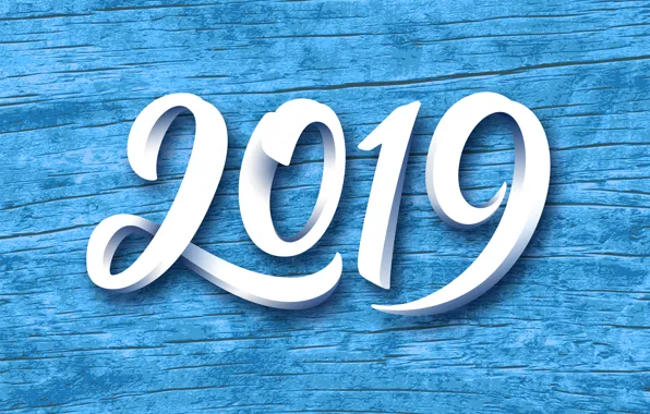 New Year, figures, wood, blue, background, New Year, Happy, 2019