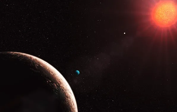 Picture stars, red, planet, satellite
