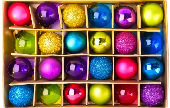 Picture decoration, box, balls, toys, New Year, Christmas, Christmas, colorful