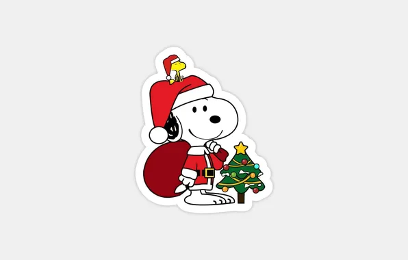 Christmas, white background, Christmas, New Year, New Year, Holiday, Holiday, Snoopy and Woodstock dressed as …