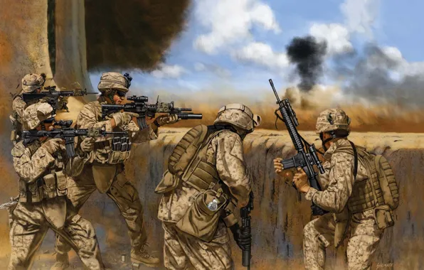 Picture weapons, figure, battle, art, soldiers, USA, rifle, equipment