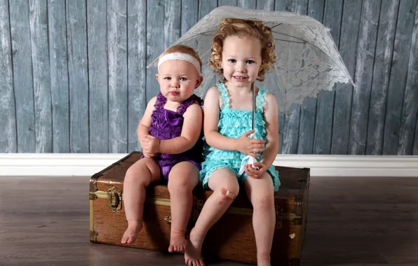Children, Umbrella, Girls
