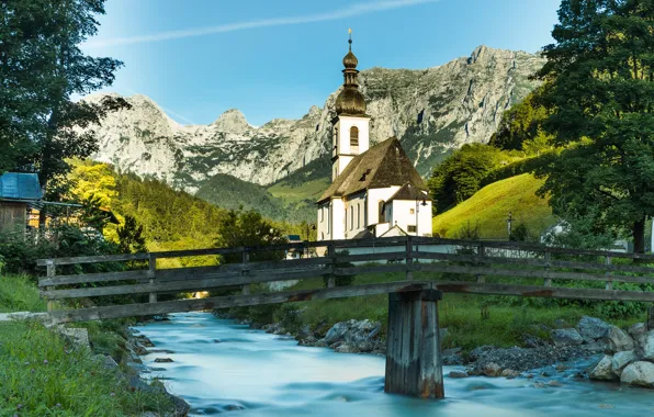 Photo, Bridge, The city, River, Germany, Bayern, Church, Temple