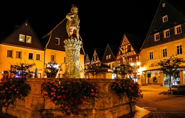 Night, lights, home, Germany, area, fountain
