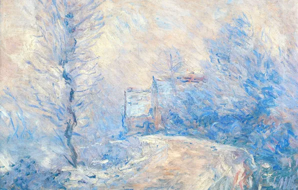 Winter, landscape, picture, Claude Monet, The entrance to Giverny under the Snow