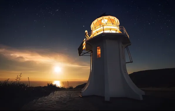 Picture sea, the sky, stars, sunset, lighthouse, beauty, photographer, Mark Gee
