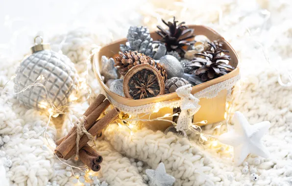 Stars, light, comfort, holiday, silver, ball, Christmas, New year