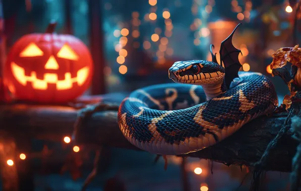 Autumn, look, lights, pose, holiday, snake, pumpkin, pumpkin
