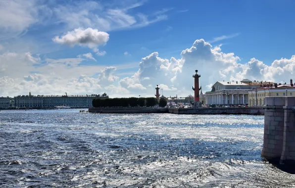 Saint Petersburg, The Hermitage, Winter, The Admiralty, Palace, Neva, Vasilievsky island, Rostral columns
