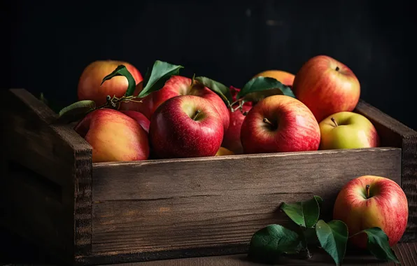 Apples, box, digital art, AI art, neural network, the art of artificial intelligence