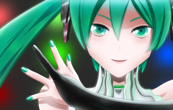 Picture look, girl, smile, vocaloid, hatsune miku, gesture, Vocaloid, art