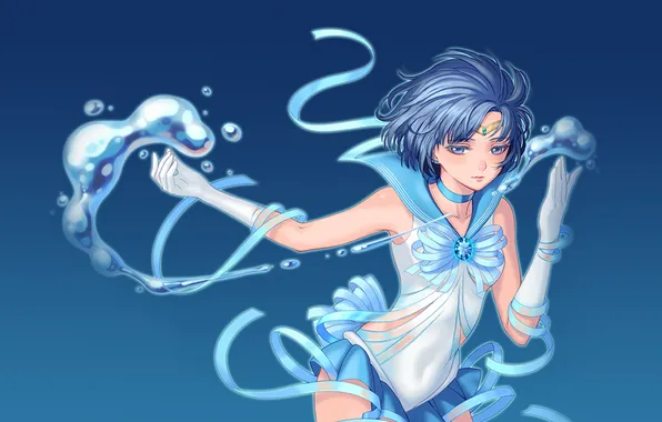 Water, girl, gloves, bishoujo senshi sailor moon, mizuno ami, sailor mercury