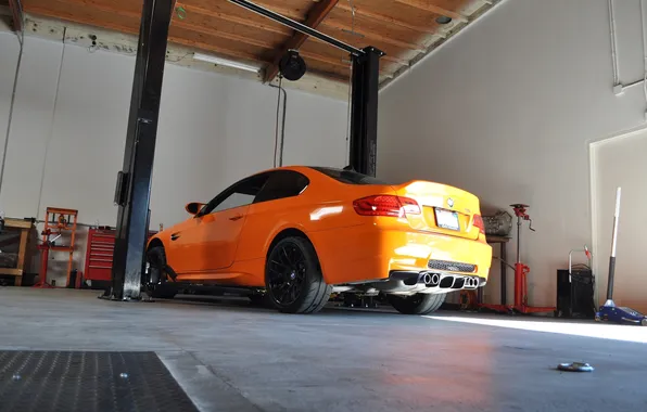 Orange, reflection, bmw, BMW, workshop, rear view, orange, e92