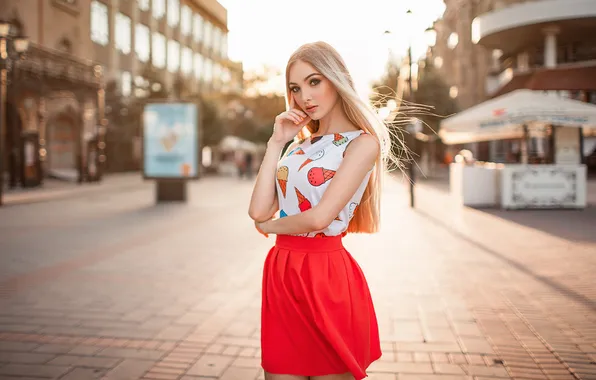 Summer, look, girl, the city, pose, street, model, makeup