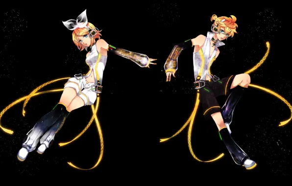 Night, anime, art, two, Vocaloid, Vocaloid, characters, Rin