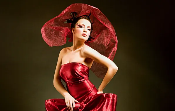 Girl, red, creative, dress, fabric