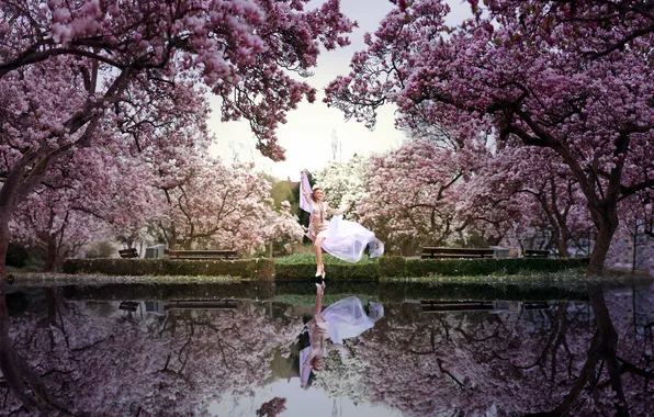 Picture water, girl, Park, spring