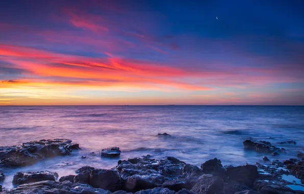 Sea, the sky, sunset, stones, the evening, msec