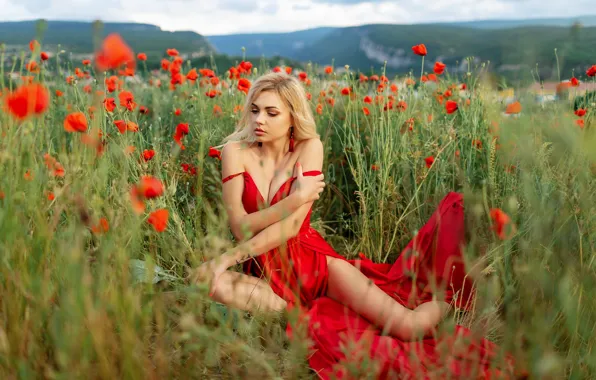 Picture flowers, Girl, dress, shoulders, Vitaly Kitaev, Julia Beeskow
