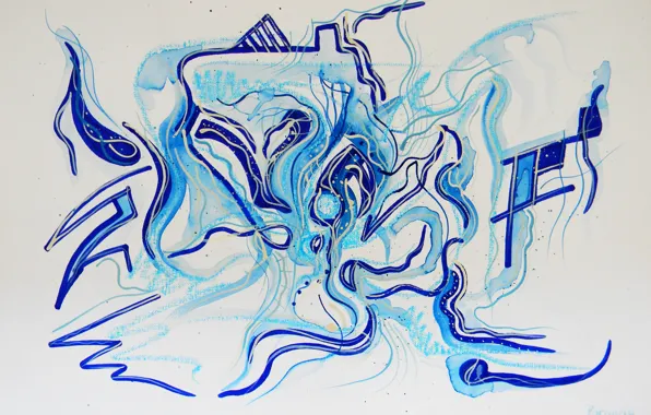 Picture blue, oil, Figure, markers, gouache, Watercolor, acrylic, dark blue