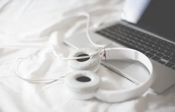 Headphones, laptop, white