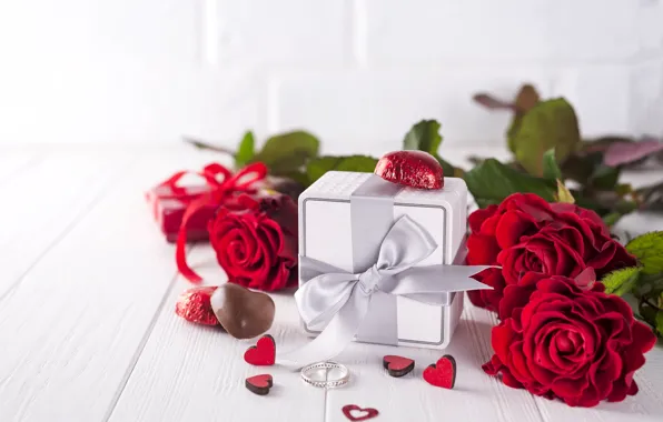 Picture flowers, gift, roses, bouquet, hearts, red, red, love