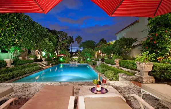 Picture Villa, the evening, pool, garden, relax, architecture, terrace