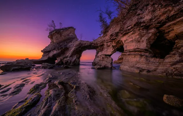 Sea, rock, glow, arch