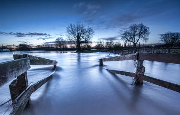 Landscape, night, lake
