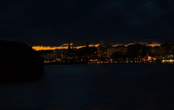 City, German, Clouds, Storm, Water, Germany, Lights, Evening