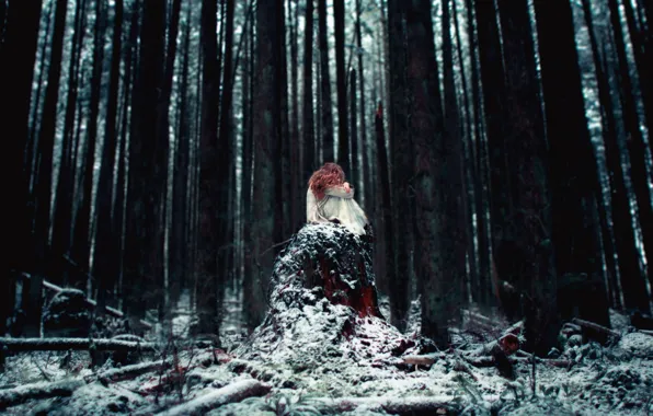 Forest, girl, snow