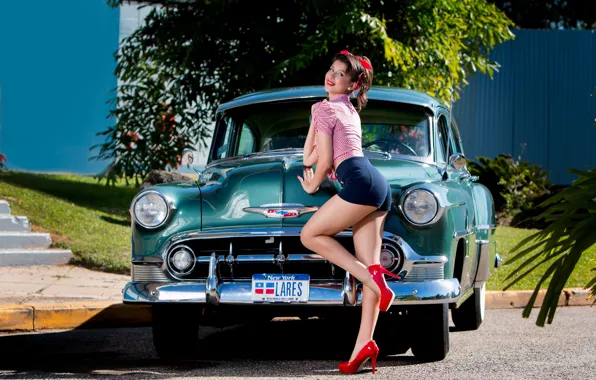 Beautiful woman pose near vintage car, Stock Photo, Picture And Low Budget  Royalty Free Image. Pic. ESY-048951210 | agefotostock