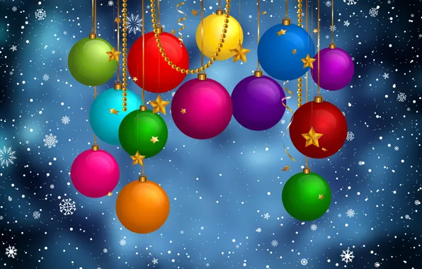 Winter, balls, snow, decoration, snowflakes, mood, holiday, new year